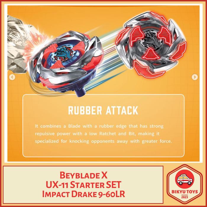 Beyblade X Ux-11 Impact Drake Ratchet 9-60 Bit Lr Low Rush Starter Set With Launcher Takara Tomy