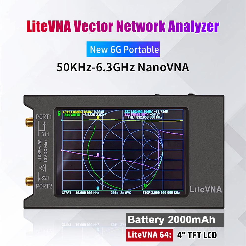Litevna64 Vna Analyzer 50Khz ~ 6.3Ghz 4" Display Vector Network Analyzer Hf Vhf Antenna Analyzer