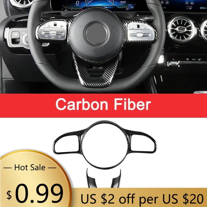 Steering Covers 2PCS Car Steering Wheel Button Frame Sticker Trim for Benz W177 W205 W213 Sport