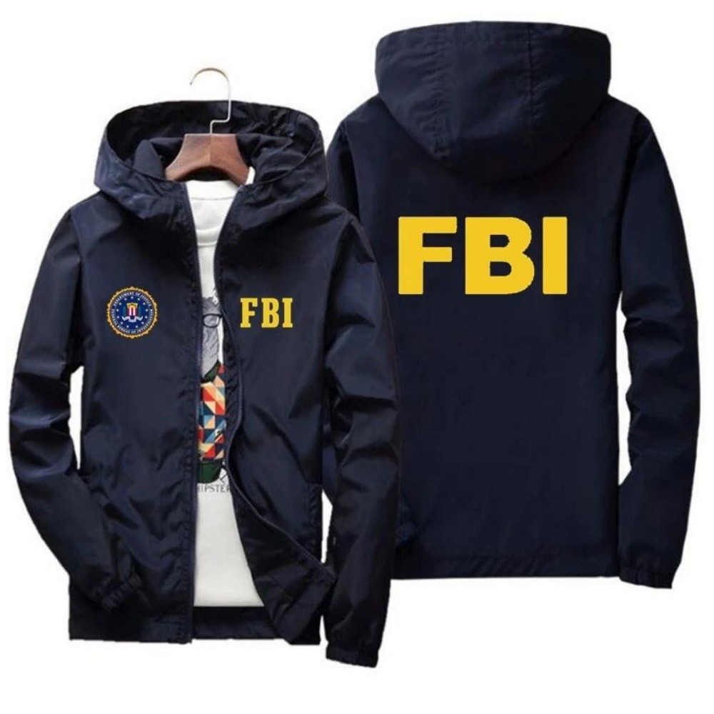 2024 New Men's Jacket High Quality FBI Printed Outdoor Sports Jacket Spring Hooded Windproof Fashion
