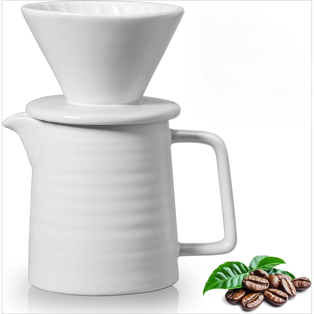2-Piece Pottery Handmade Coffee Maker Set, Ceramic Coffee Maker, Hand-Pour Cone Drip Coffee Maker,