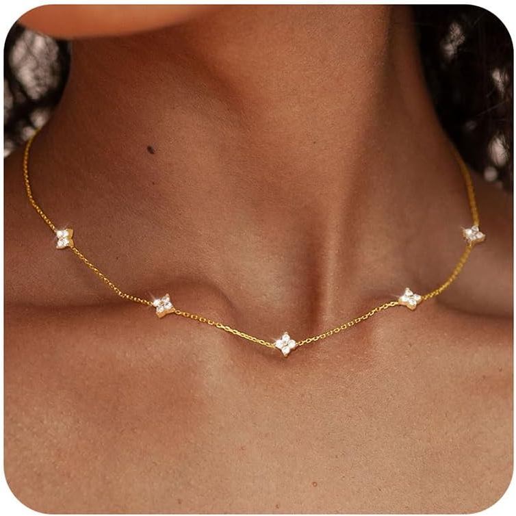 Silver/14K Gold Plated Cubic Zirconia Necklaces for Women Hypoallergenic Necklace Choker Necklace