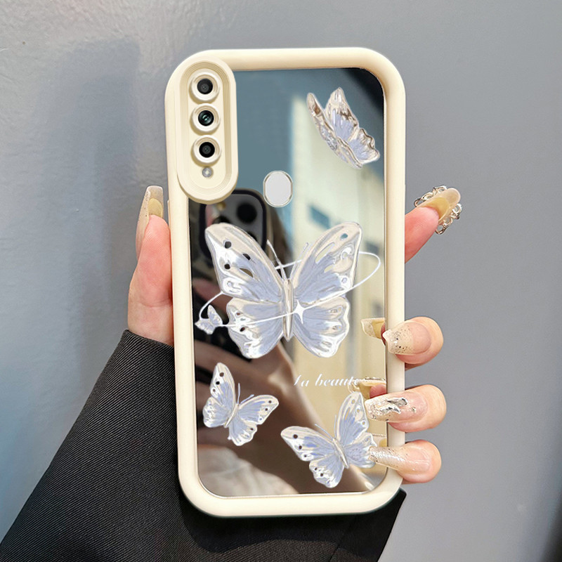Casing Hp OPPO A31 2020 A8 Case HP Casing pola Kupu-kupu putih Kasing cermin Cesing Silikon Softcase