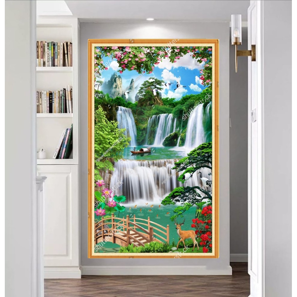 Promo Wallpaper Dinding Air Terjun 3d - Wallpaper Stiker Pemandangan Air Terjun Visual 3d Terlaris