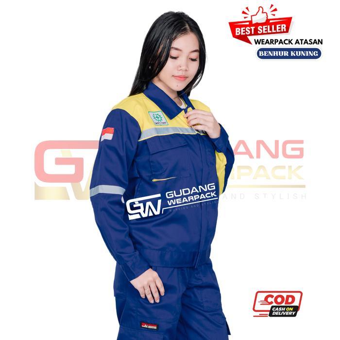 TERLARIS Weaack Stelan Safety Lengan Panjang (Baju dan Celana) Warna Biru Benhur Kombinasi Kuning