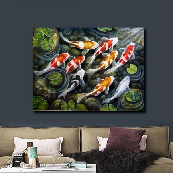 Lukisan kanvas ikan koi 9 ekor