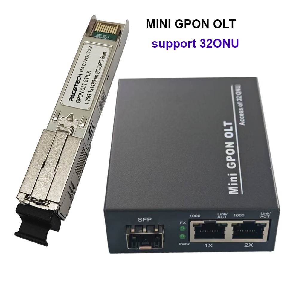 New Mini Gpon Olt Stick Single Port 1 Gpon Port 2*Ge Ports 1.25G Support 32 Onu Uplink Portable