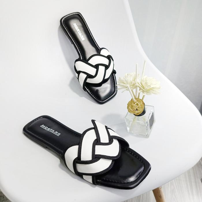 Mqstars Rubi Sandal Flat Wanita Selop Tali Kepang Sendal Santai Cewek Harian Empuk