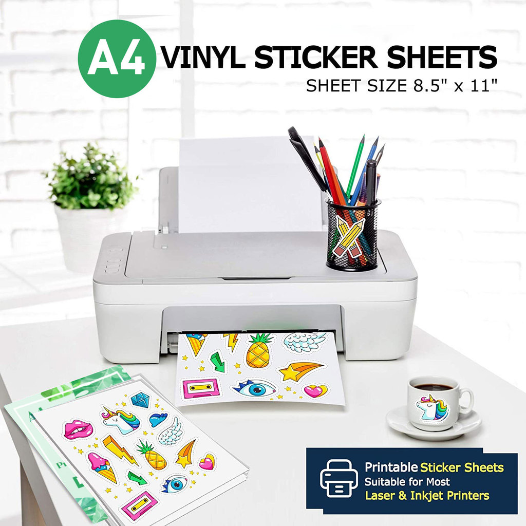 10 Sheets Matte Printable Vinyl Sticker Paper A4 Sticker Paper for Printer Self-adhesive Waterproof 