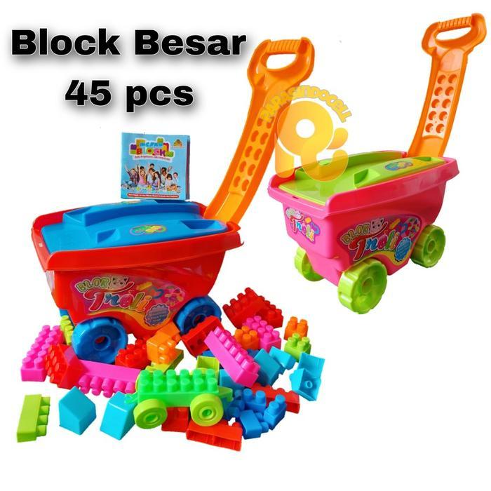 Mainan Block Lego Troli Block Besar troly Dorong Edukatif