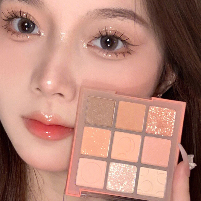 Cream Peach Eyeshadow Palette Sequins Pearlescent Eye Contour Glitter Pigment Shadow Pallete Cute Ma