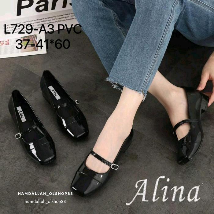 Sepatu Flat Shoes Alina L729-A1 Terbaru Dengan Tali Tengah Dan Insole Empuk Karet Jelly Untuk Wanita