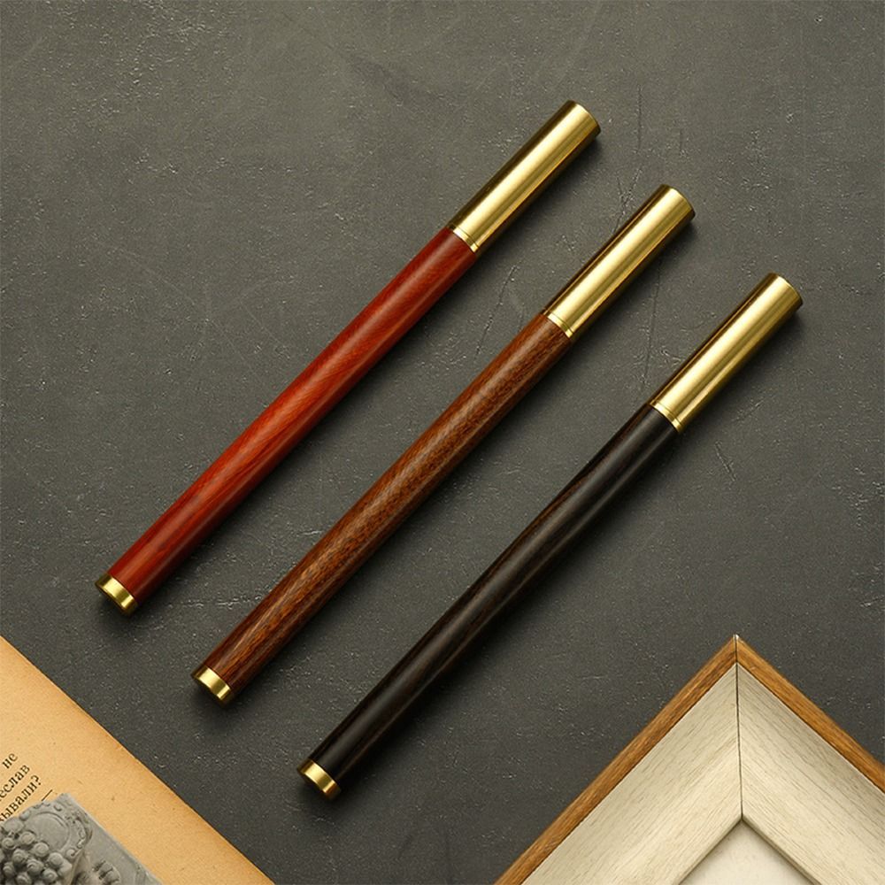 Vintage Wood Body Ballpoint Pen Brass Metal Cap 0.5mm Quick-drying Black Ink Gel Pen Stationery