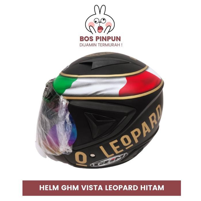 Helm Dewasa GHM Vista Leopard Hitam SNI Kaca Pelangi Terlaris Termurah