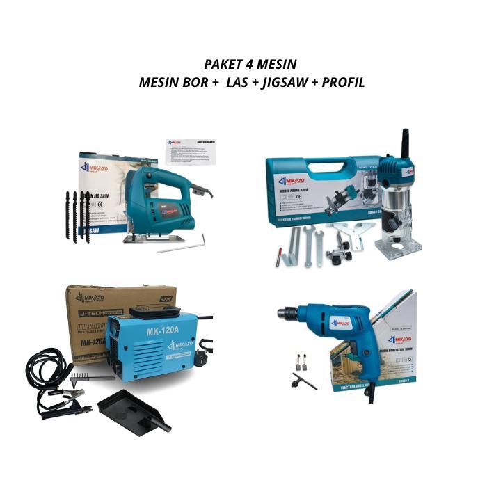 PAKET 4 MESIN - MESIN LAS 450 WATT MESIN BOR ELEKTRIK GERGAJI JIGSAW DAN PROFIL KAYU