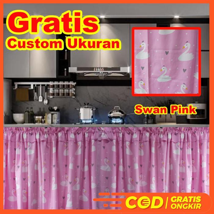 Gorden Kolong Dapur Hordeng Kolong Dapur Motif Swan Pink