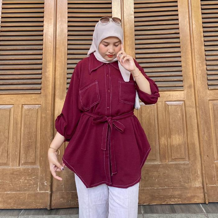 READY Zoey Tunik Free Belt Super Jumbo Ld 110-140 Bahan Crinkle Adem Jatuh Anti Kusut Atasan Airflow