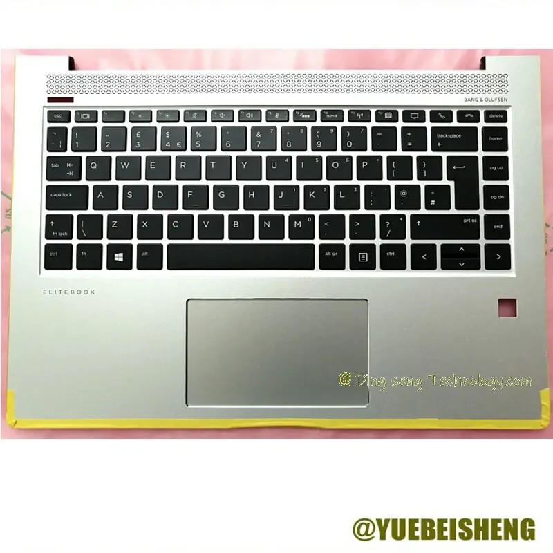 YUEBEISHENG New For HP Elitebook 1040 G4 Palmrest UK keyboard upper cover FP hole Touchpad 3CY0GKA01