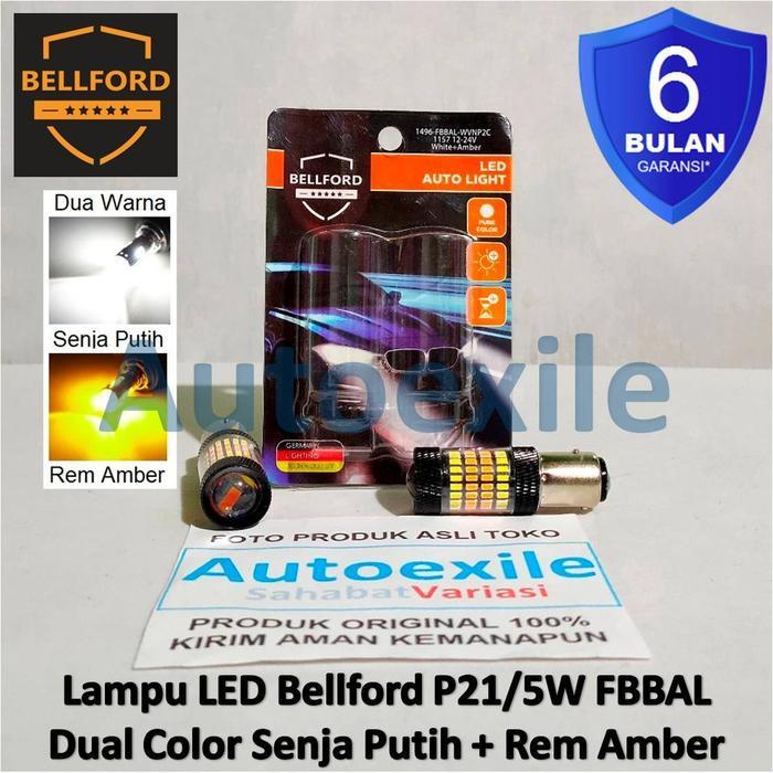 Bellford LED S25 P21/5W BAY15d BAL Mini Projie 12V 24V 2Warna Putih Amber Lampu Rem Stop Mobil dan