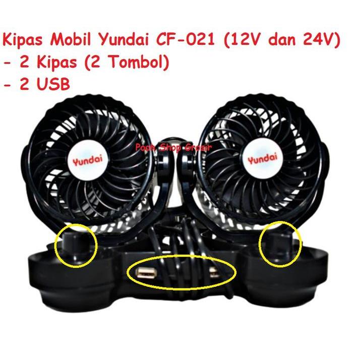 TerbaikGan- Kipas Angin Mobil 2 Kipas Saklar Dan 2 Usb Dc 12 Volt 24 Volt Yundai