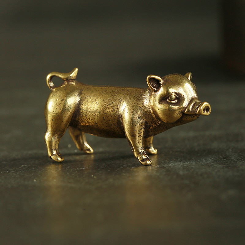 Miniatur Babi Warna Coklat Perunggu / Pajangan Hiasan Babi Pig Hoki Gold Dekorasi Rumah Home Decore 