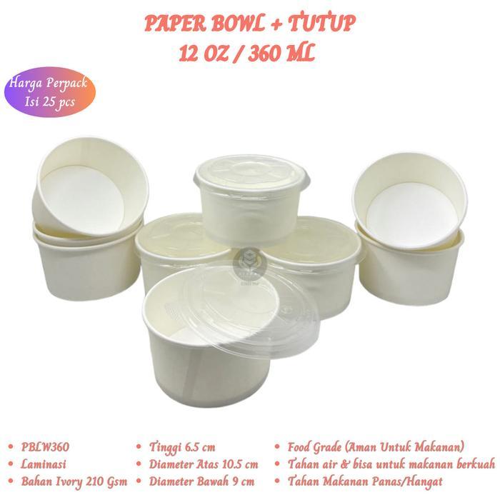 43uw- Paper Bowl 360 Ml Rice Bowl 12 Oz Plus Tutup (Isi 25 Pcs-Pblw360)