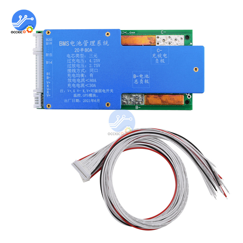 BMS 20S 72V 45A/80A 18650 Lithium Battery Protection Board PCB   Battery Active Balancer Charger Pow