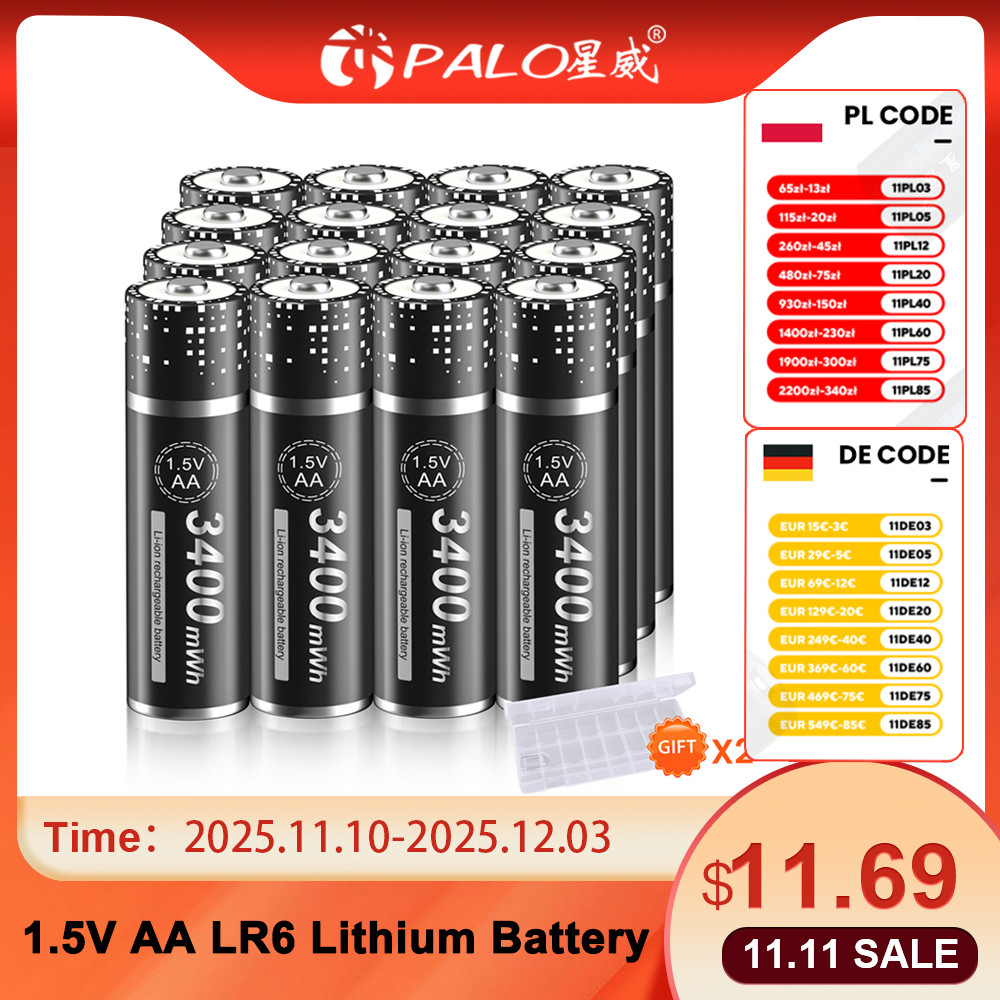 PALO 1.5V AA Rechargeable Battery 3400mWh 1.5V AA R6 Li-ion Rechargeable battery AA Lithium