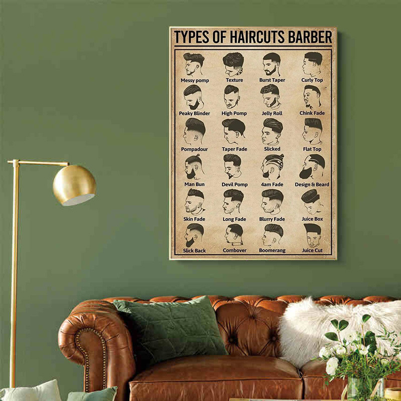 Retro Types Of Haircuts Barber Poster And Print Canvas Painting Vintage Wall Art For Barbershop Room