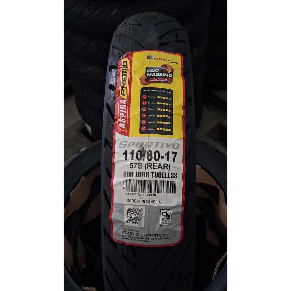 Ban Depan Aspira Premio Sportivo 110/80-17 ring 17 Tubeless