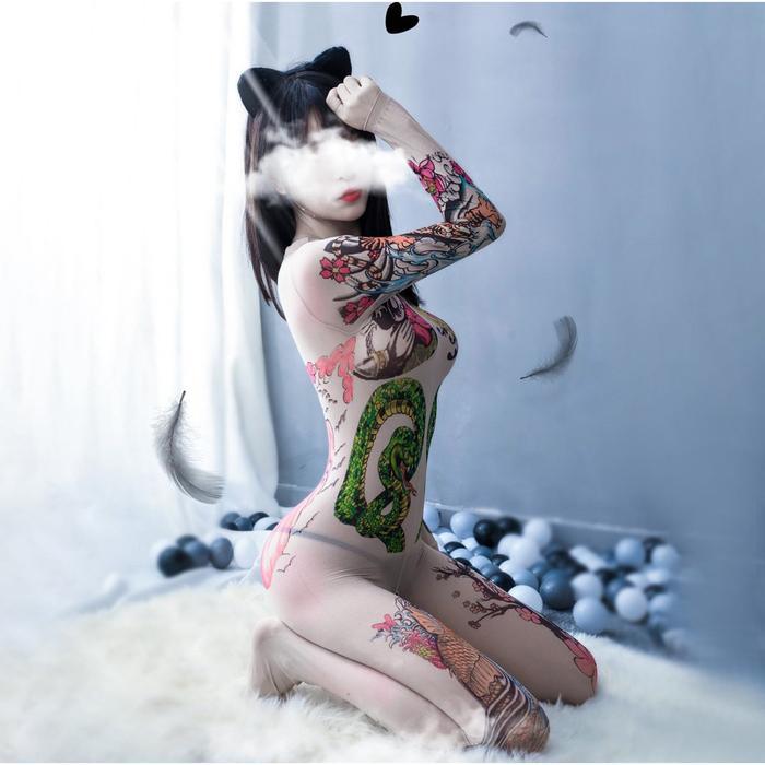 LI-122 BODY STOCKING YAKUZA TATTOO BAJU TIDUR WANITA KOSTUM COSPLAY COSTUME