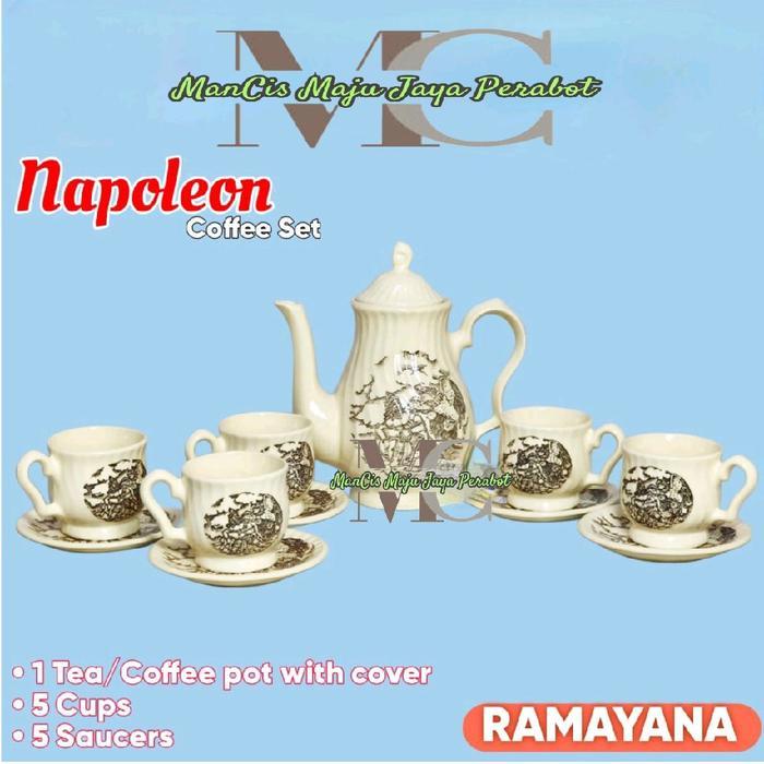 tea coffee set keramik napoleon 5 cangkir dan 1 teko hampers