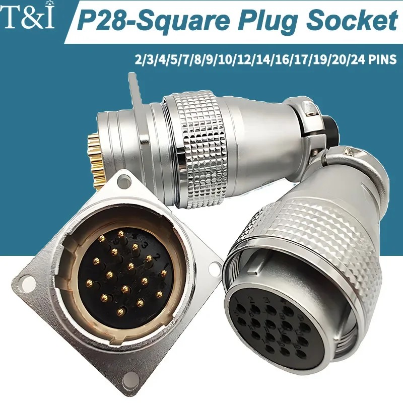 P28 Aviation Square Plug Socket ConnectorCircular, Butt Joint, Male and