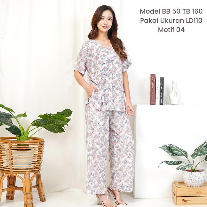 Santaibju- [ Lyla ] Ld110/120/130/140 Setelan Baju Tidur Ruffle Celana Panjang Rayon Premium Jumbo