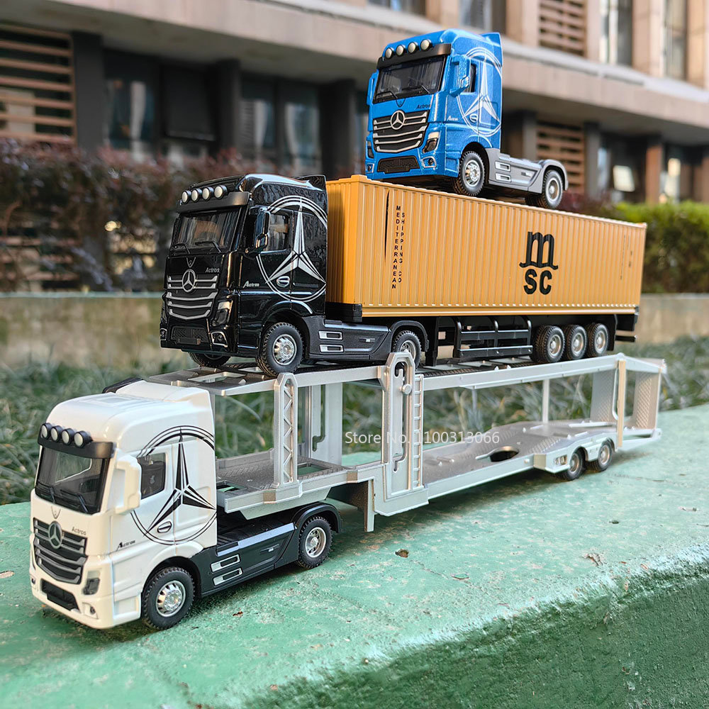 1:50 Large Diecast Alloy Truck Car Model Toys Container Pull Back Sound And Light Transport Vehicles