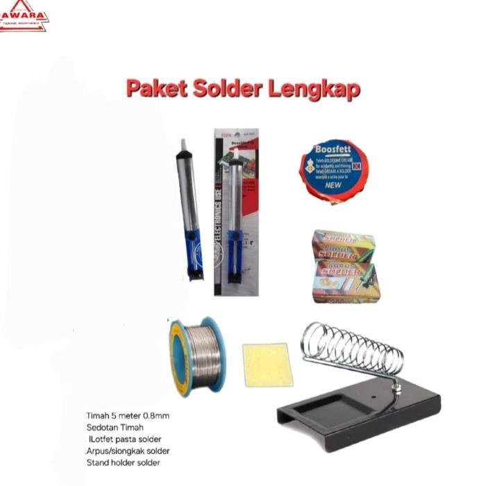 TEKPO Paket Lengkap Alat Solder Listrik 40 Watt Timah 0.8mm 5 Meter Arpus Pembersih Mata Solder
