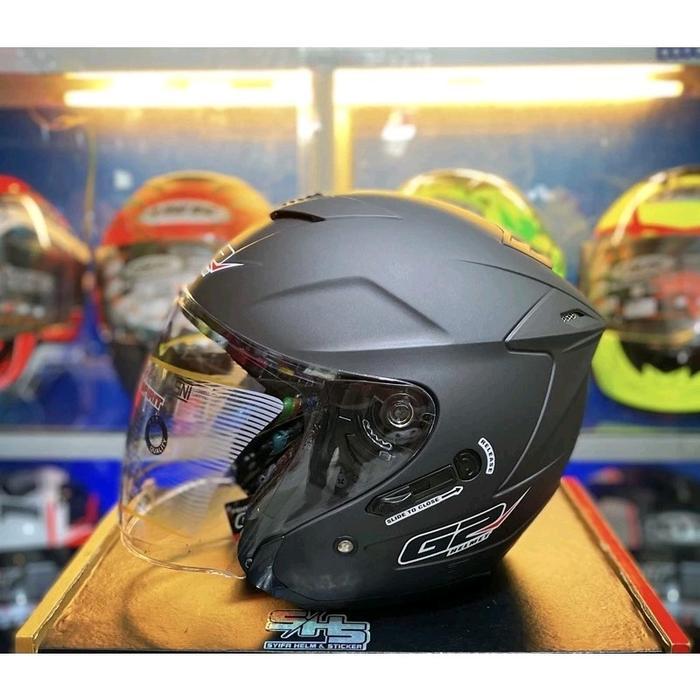 Helm G2 Optimax Solid Double Visor Hitam Doff Half Berkualitas