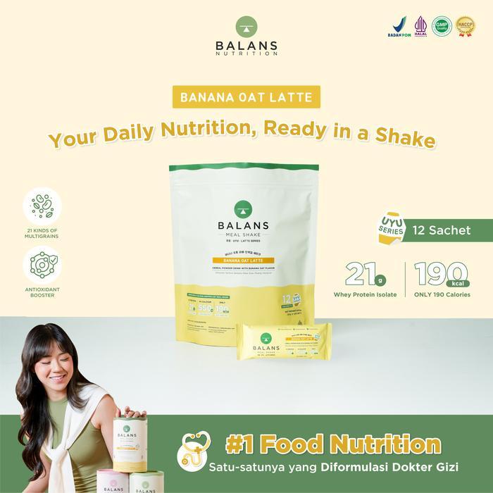 Balans Meal Shake Uyu Series Banana Oat Latte Susu Protein & Tinggi Kalsium Rendah Kalori 12S Tbk