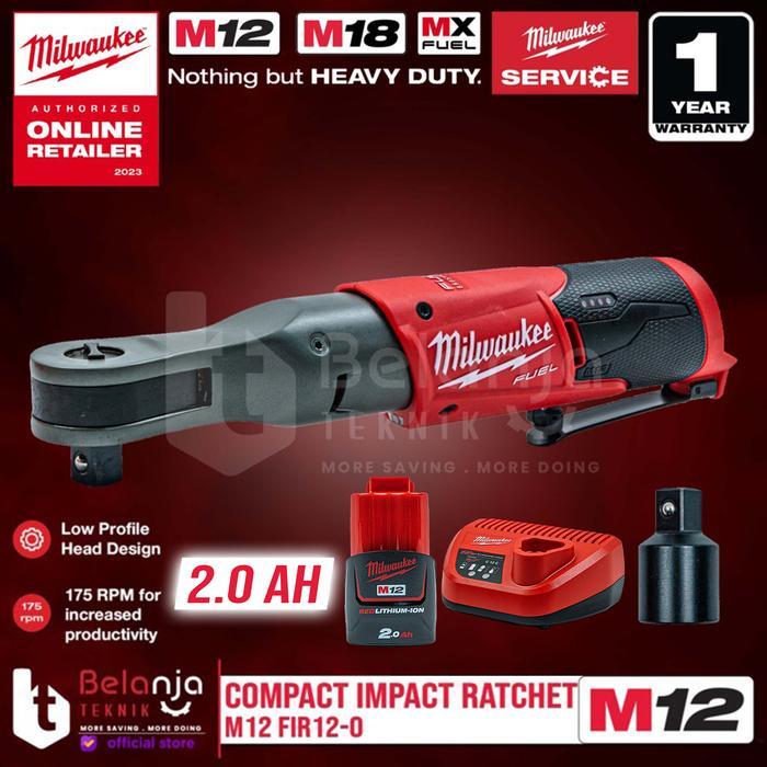 Ready Milwaukee M12 FIR12-202 Kunci Rachet Baterai FIR 12 Cordless Compact Impact Rachet 12V 2.0AH