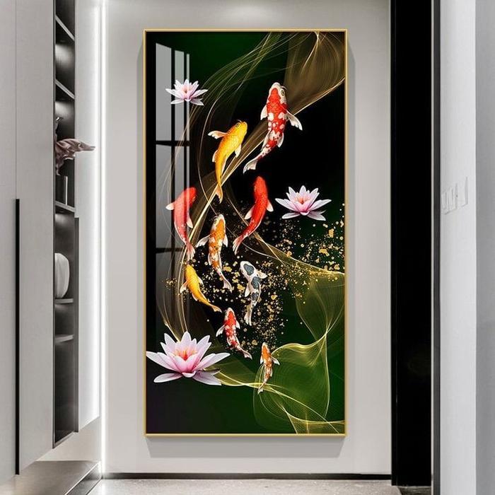 lukisan dinding modern ikan koi