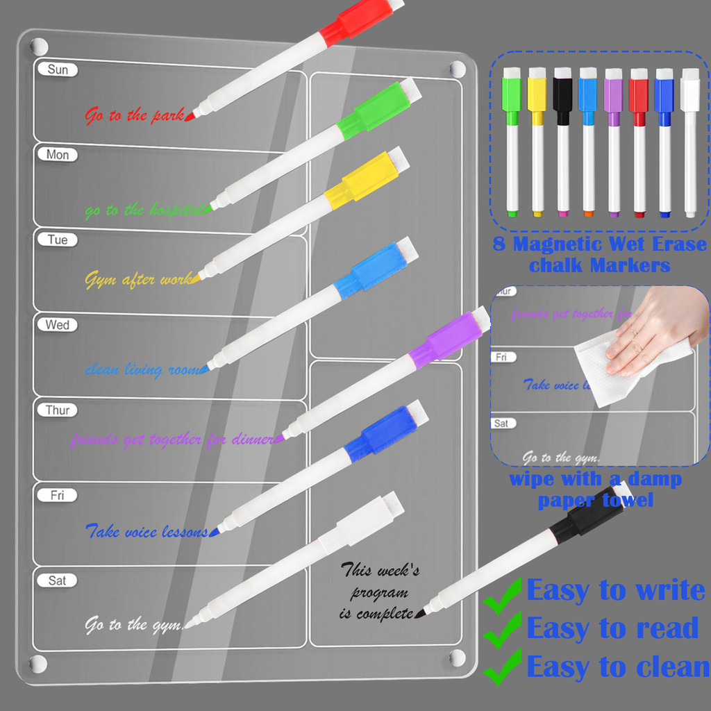Acrylic Magnetic Weekly Menu Board Fridge Dry Erase White Wall Grocery List Daily To Do List This