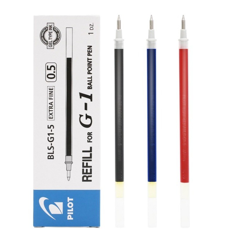 12pcs Pilot BLS-G1 Gel Ink Pen Refill Set G-1 Gel Pen Replacement 0.5mm Black Blue Red Large