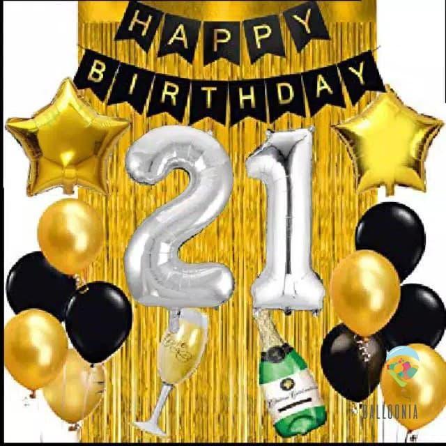 Set Balon Foil Happy Birthday Black&Silver&Gold / Ulang Tahun