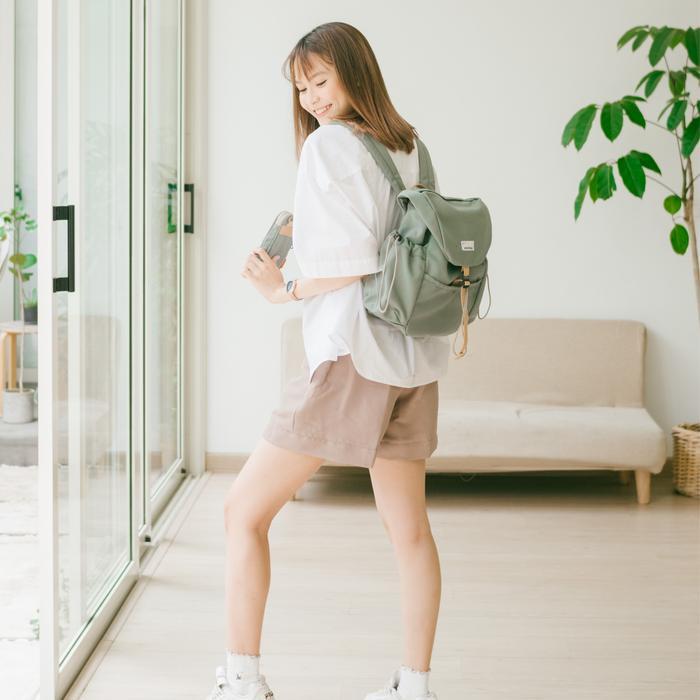 l670- Evroa Nancy Medium Backpack - Olive Canvas Ransel Tas Mini Ransel Ipad, Notebook 12