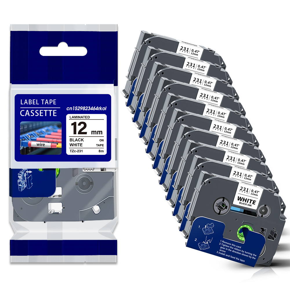 10Pk 6/9/12Mm Label Tape Compatible Tze Tape Tze231 Tze131 Tze631 Tze221 For P Touch Label Printer