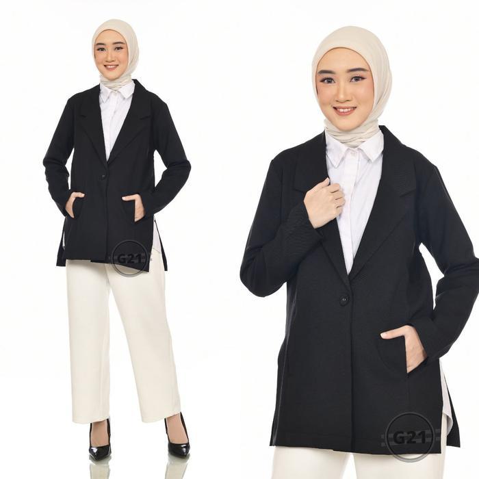Unik Blazer Formal Kerja Kantor Hitam Wanita Panjang Muslimah Terlaris