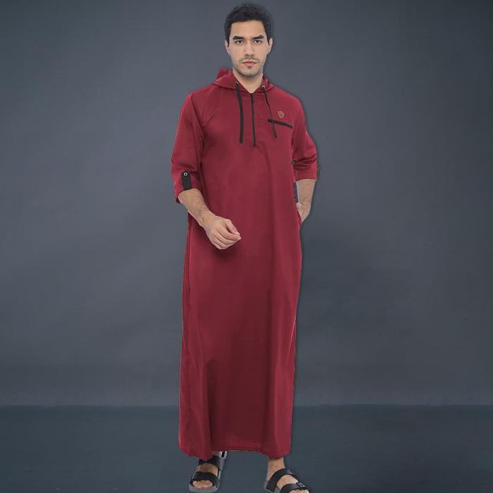 Jubah Gamis Hoodie Pria Dewasa Lengan Pendek Modern Biru Navy