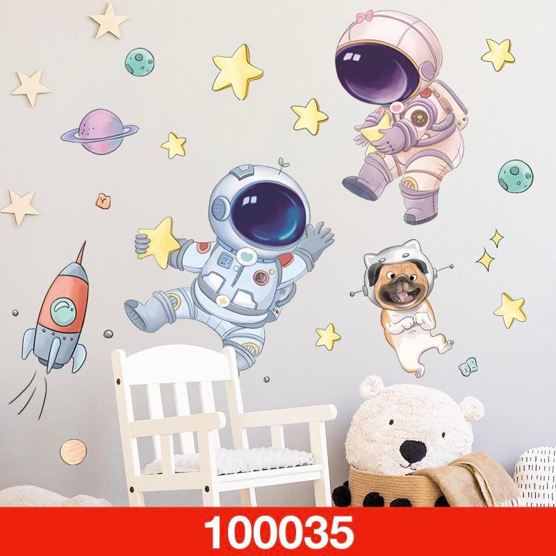 wall stiker dinding kamar tidur cowok astronot anti air dan anjing