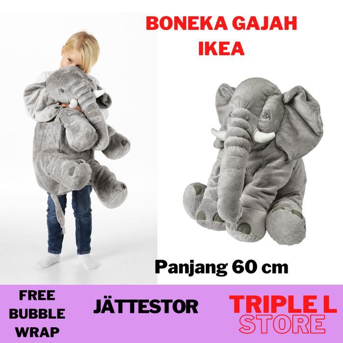 Boneka Gajah Besar Panjang 60 Cm Lembut Enak Di Peluk Abu Abu