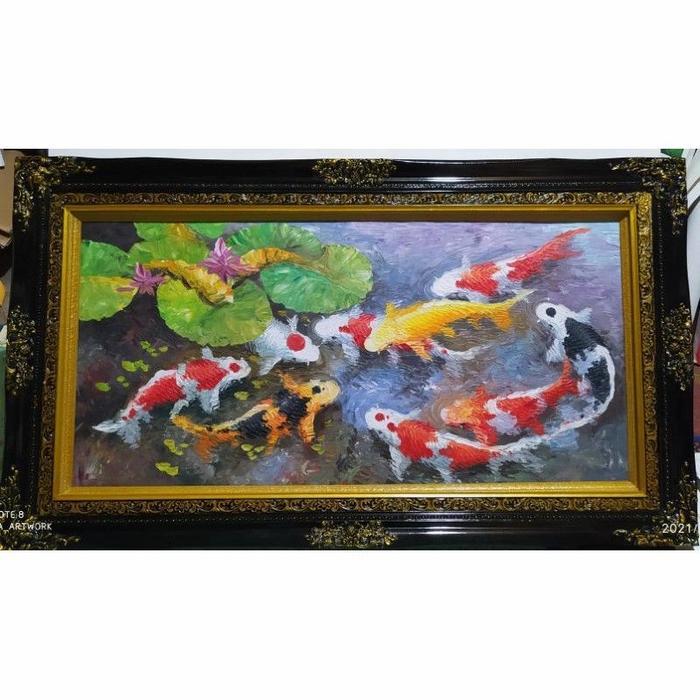 Lukisan ikan koi palet timbul Hanya lukisan nya saja 120x60